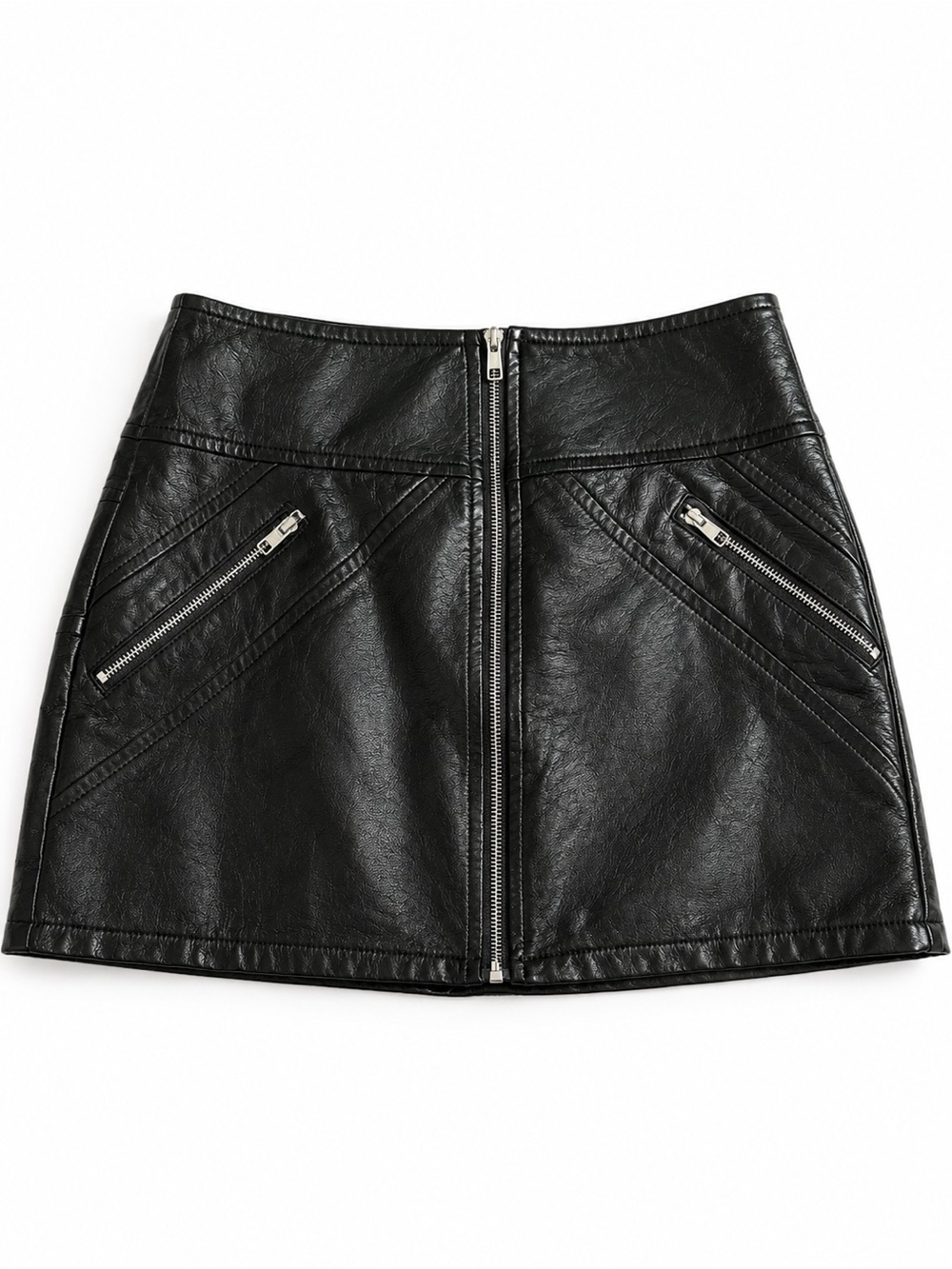 Black Faux Leather Zip-Front Mini Skirt